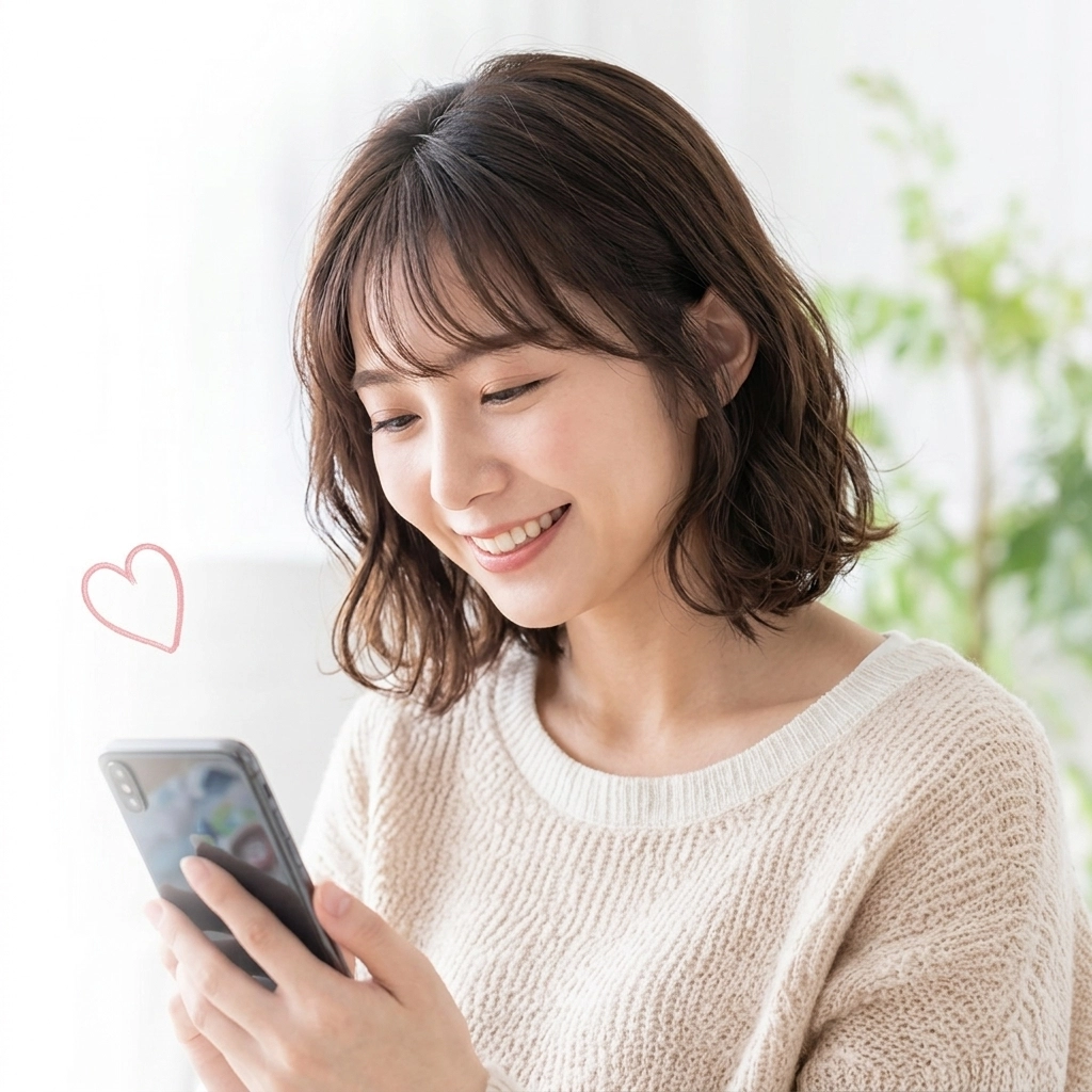 自宅でスマートフォンを使う女性